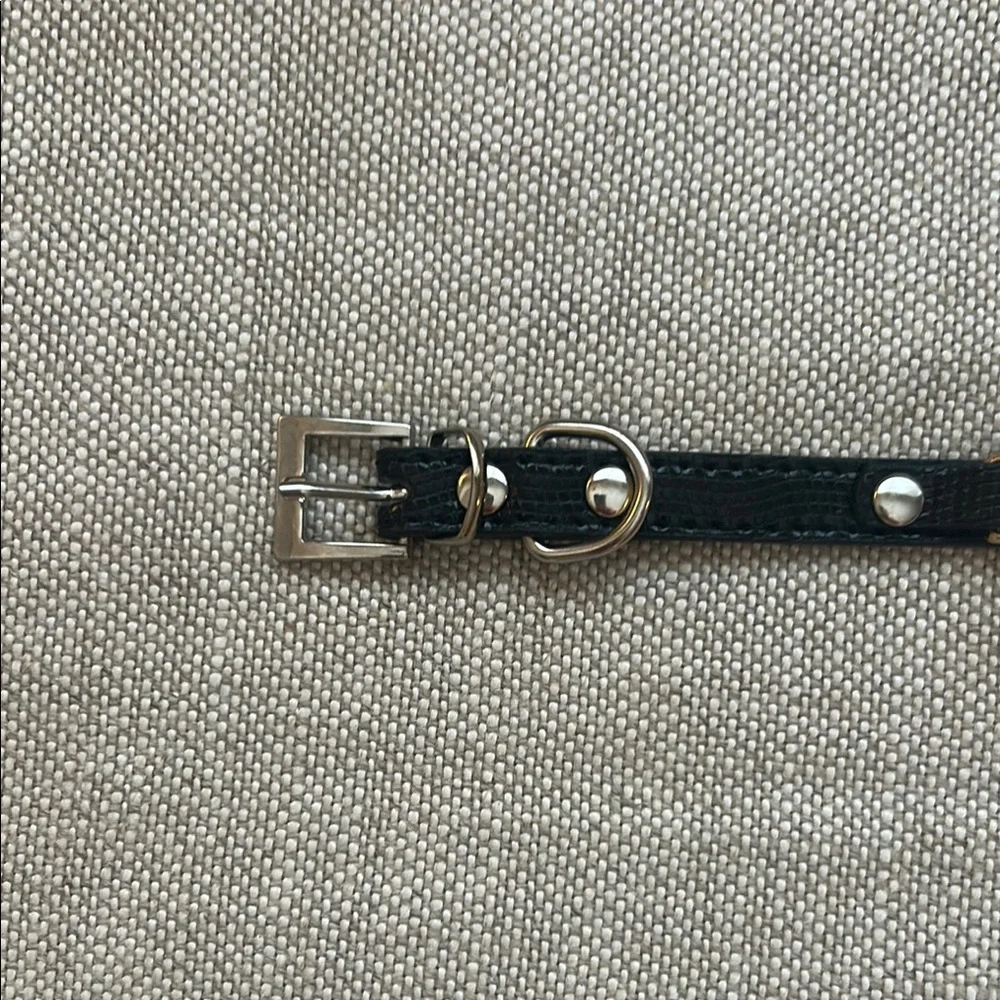 Black Leather pet collar with Gold Bow
